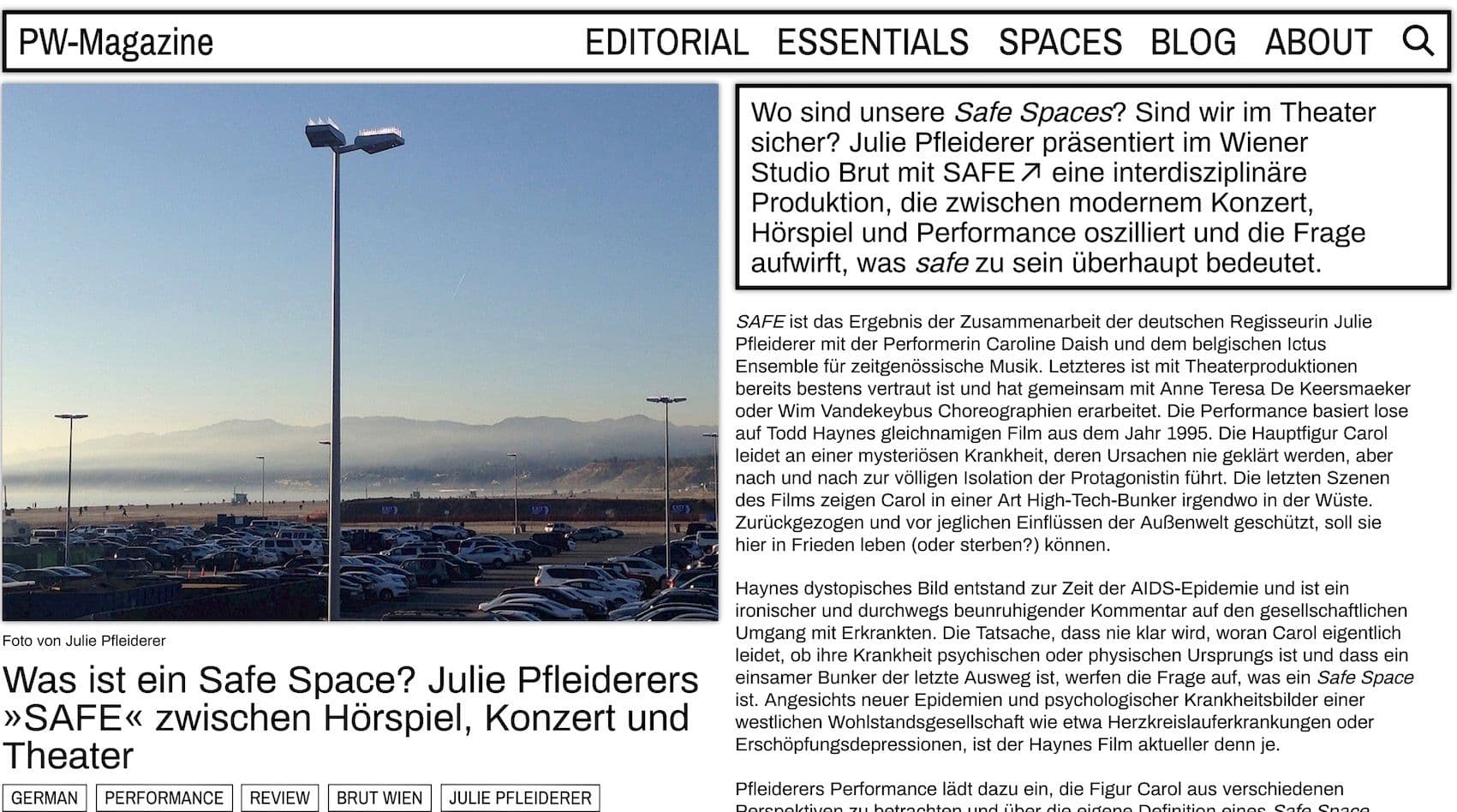 Press clip : SAFE in PW-MAGAZINE