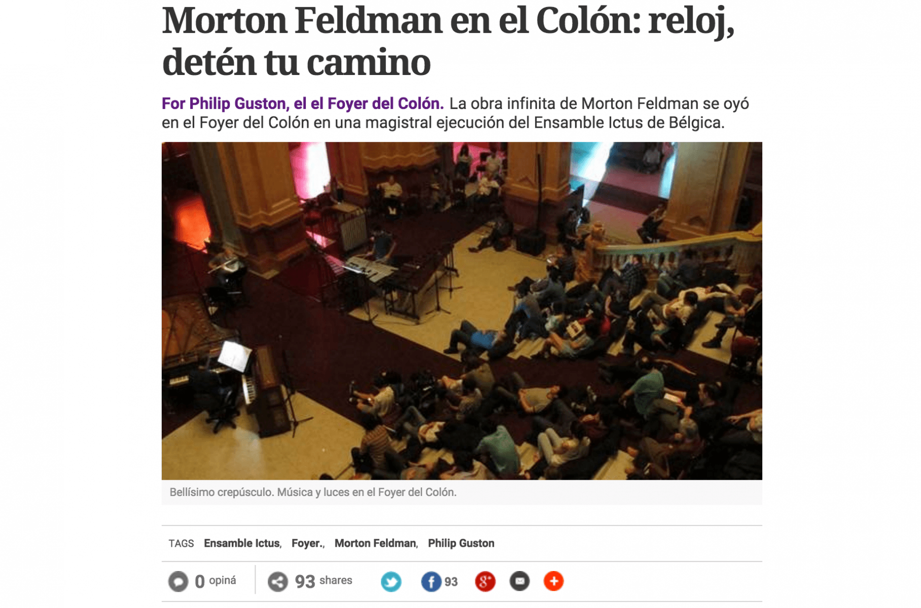 Morton Feldman en el Colón: reloj, detén tu camino             [O time, suspend your flight!]